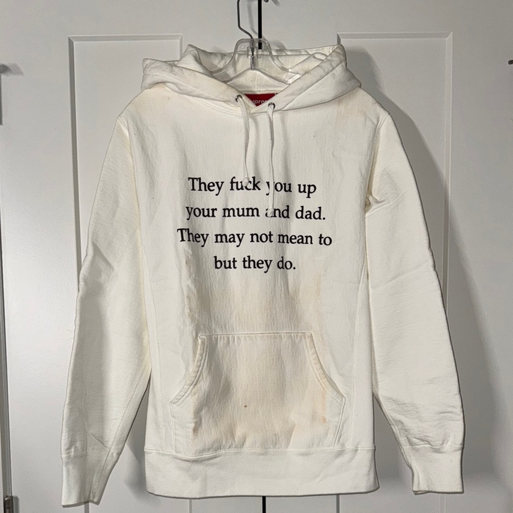 Supreme White Hoodie with Text Print